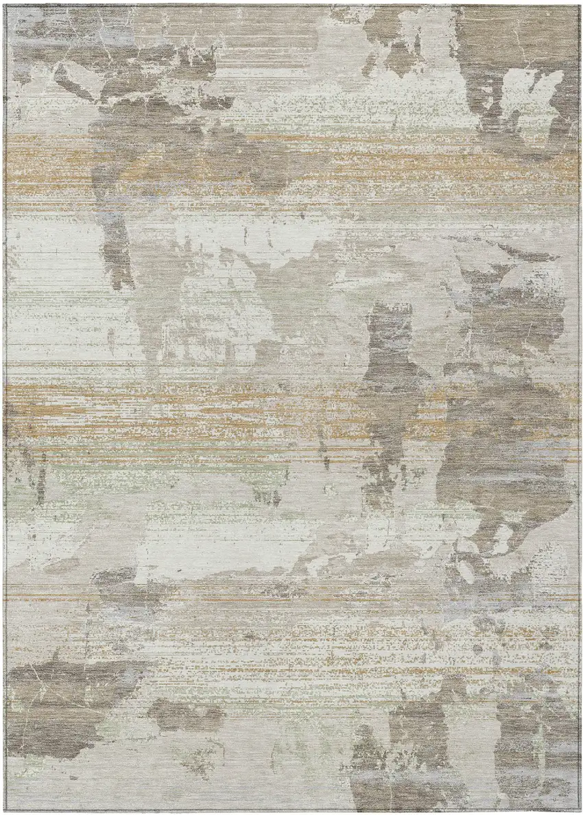 Ivory And Linen Abstract Washable Indoor Outdoor Area Rug Photo 2