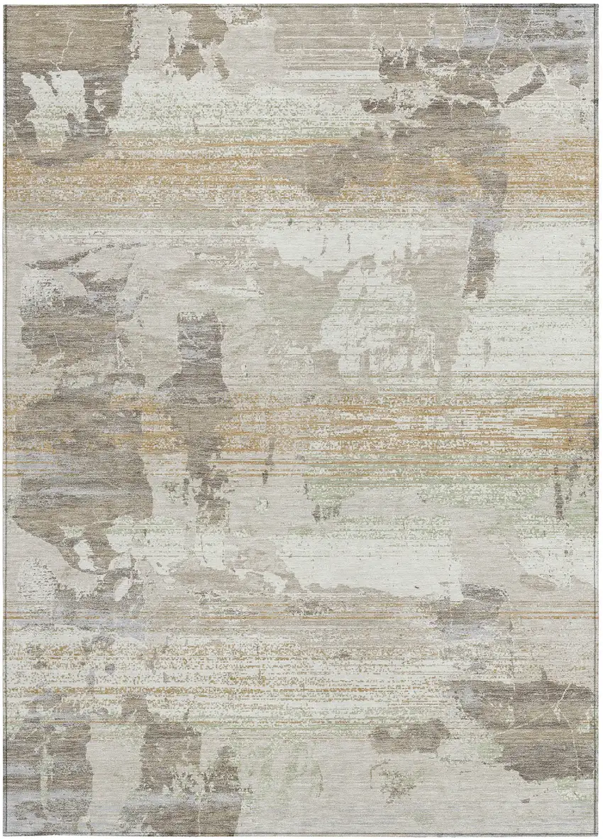 Ivory And Linen Abstract Washable Indoor Outdoor Area Rug Photo 3