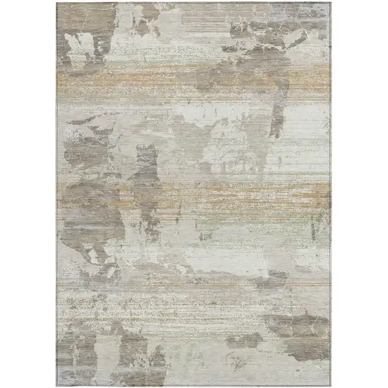 Ivory And Linen Abstract Washable Indoor Outdoor Area Rug Photo 3