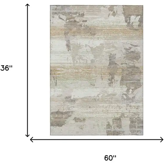 Ivory And Linen Abstract Washable Indoor Outdoor Area Rug Photo 6