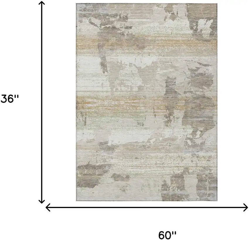 Ivory And Linen Abstract Washable Indoor Outdoor Area Rug Photo 6