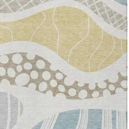 Ivory And Linen Abstract Washable Indoor Outdoor Area Rug Photo 5