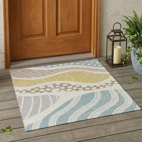 Ivory And Linen Abstract Washable Indoor Outdoor Area Rug Photo 1