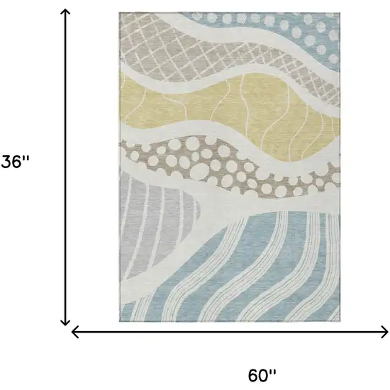 Ivory And Linen Abstract Washable Indoor Outdoor Area Rug Photo 9