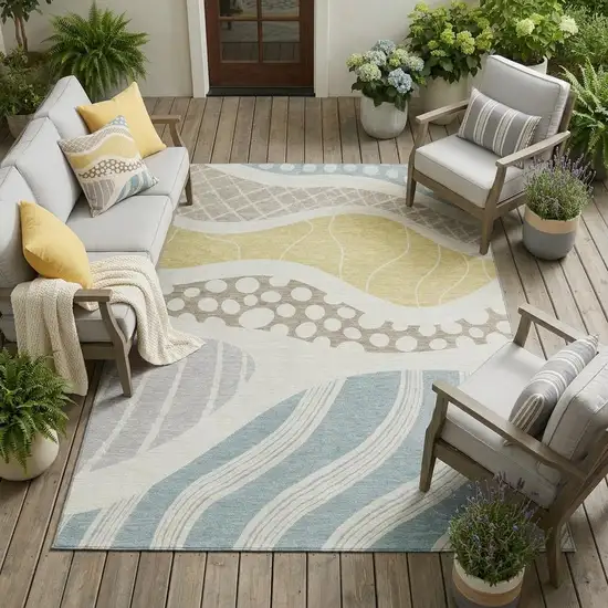 Ivory And Linen Abstract Washable Indoor Outdoor Area Rug Photo 1