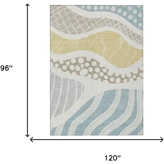 Ivory And Linen Abstract Washable Indoor Outdoor Area Rug Photo 8