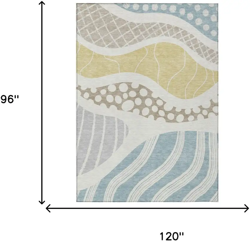 Ivory And Linen Abstract Washable Indoor Outdoor Area Rug Photo 8