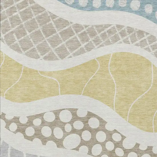 Ivory And Linen Abstract Washable Indoor Outdoor Area Rug Photo 3