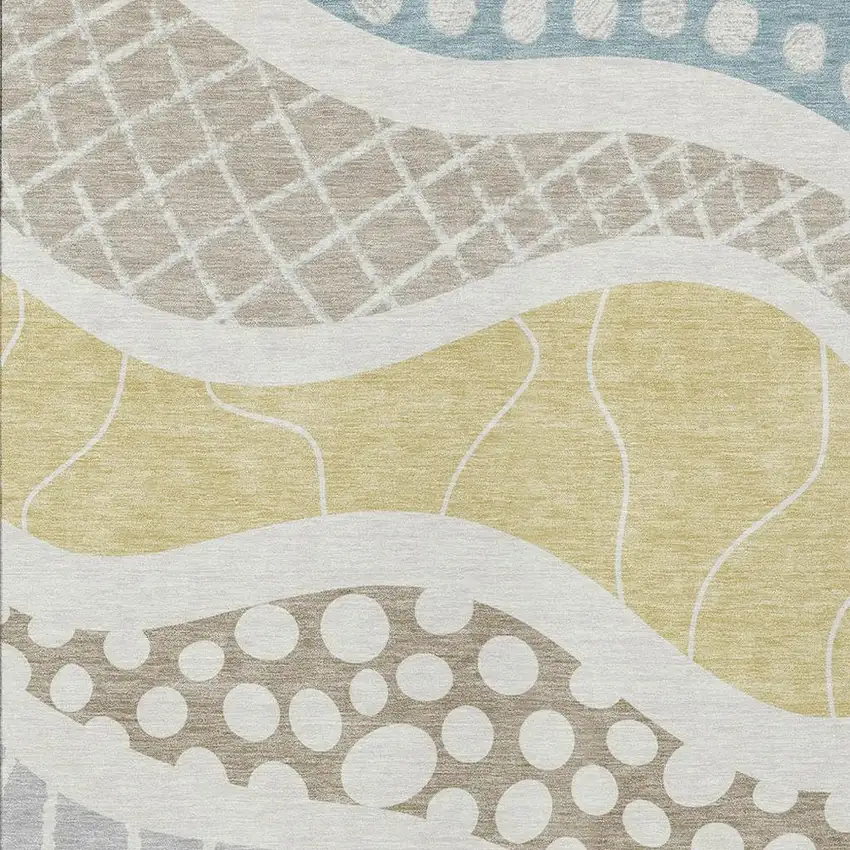 Ivory And Linen Abstract Washable Indoor Outdoor Area Rug Photo 3