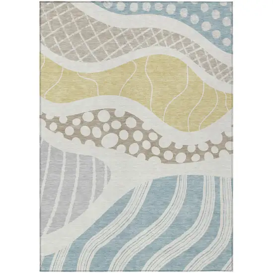 Ivory And Linen Abstract Washable Indoor Outdoor Area Rug Photo 2