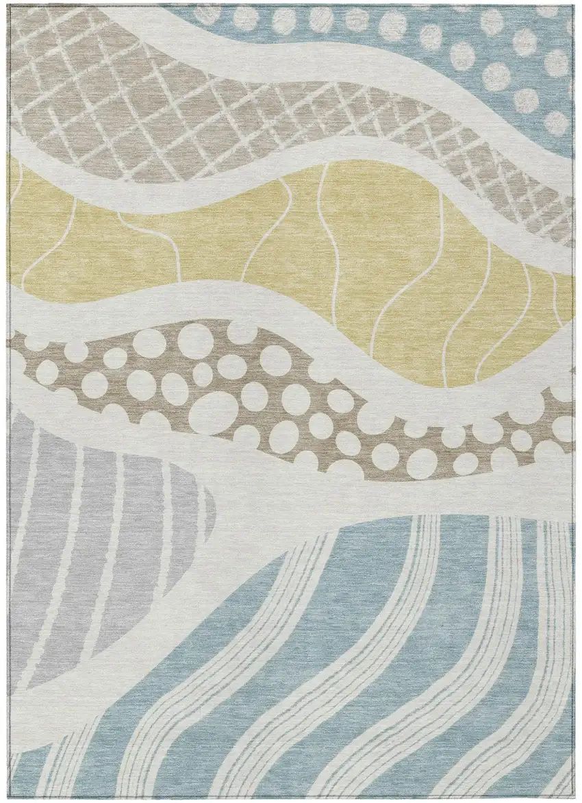 Ivory And Linen Abstract Washable Indoor Outdoor Area Rug Photo 2