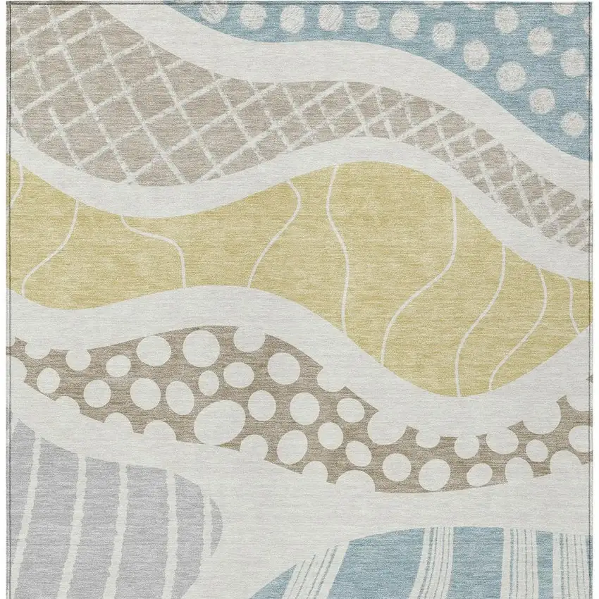 Ivory And Linen Abstract Washable Indoor Outdoor Area Rug Photo 5