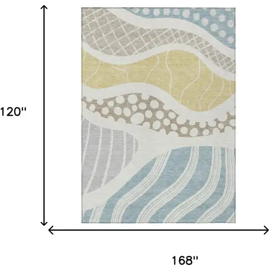 Ivory And Linen Abstract Washable Indoor Outdoor Area Rug Photo 9