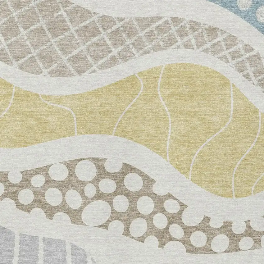 Ivory And Linen Abstract Washable Indoor Outdoor Area Rug Photo 3