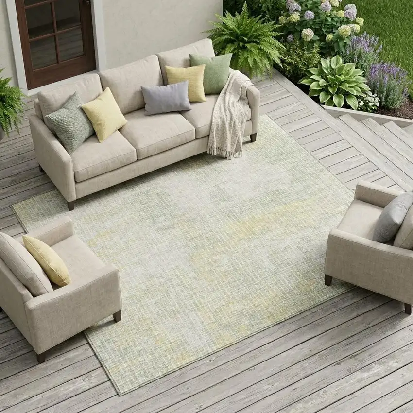 Ivory And Linen Abstract Washable Indoor Outdoor Area Rug Photo 1