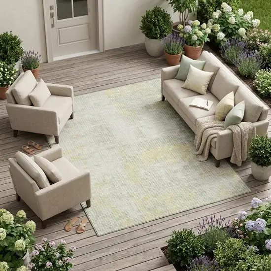 Ivory And Linen Abstract Washable Indoor Outdoor Area Rug Photo 1