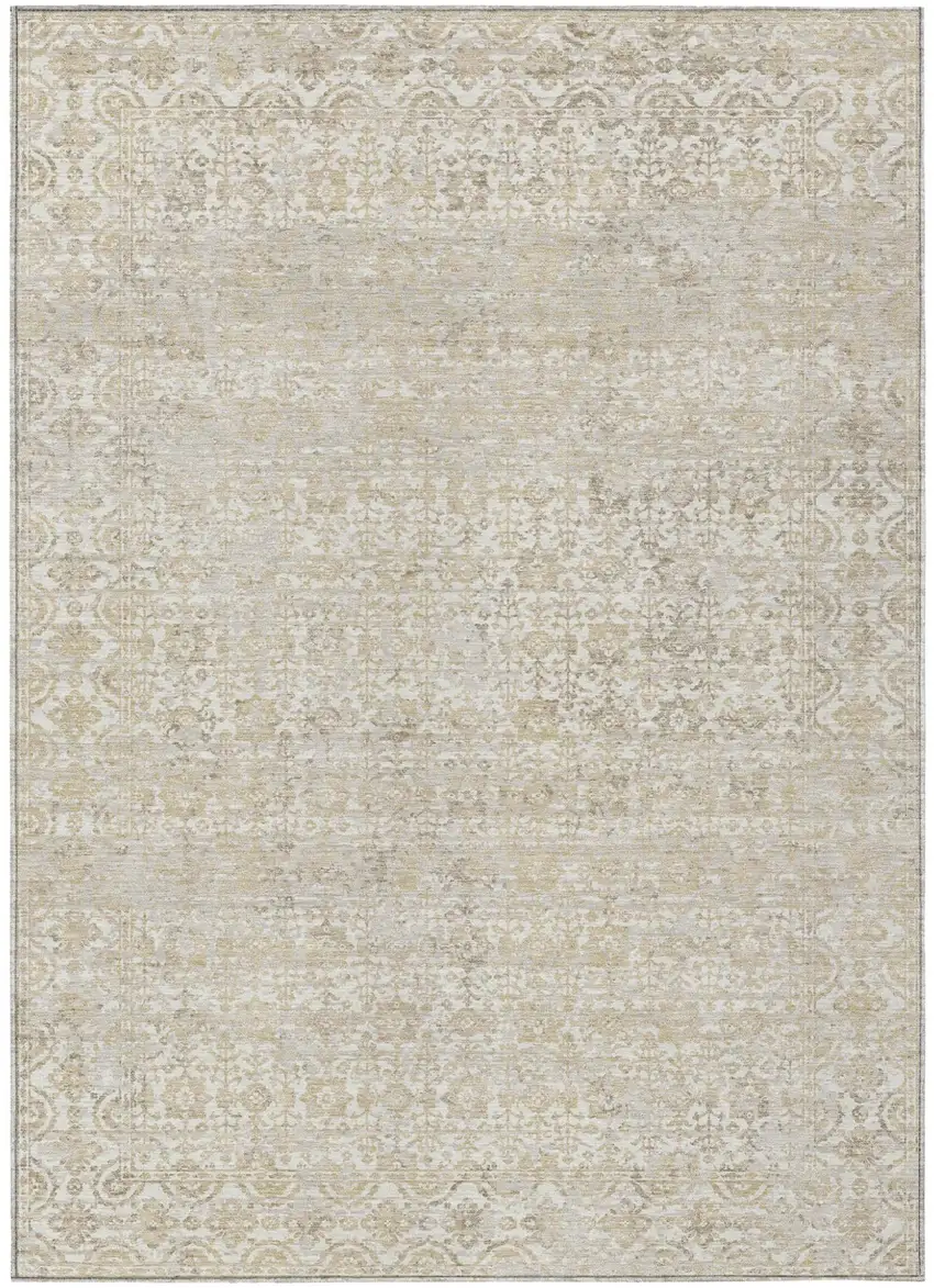 Ivory And Linen Abstract Washable Indoor Outdoor Area Rug Photo 2
