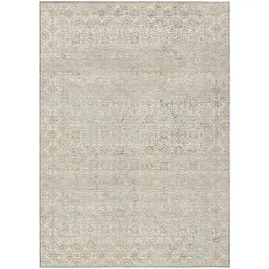 Ivory And Linen Abstract Washable Indoor Outdoor Area Rug Photo 2