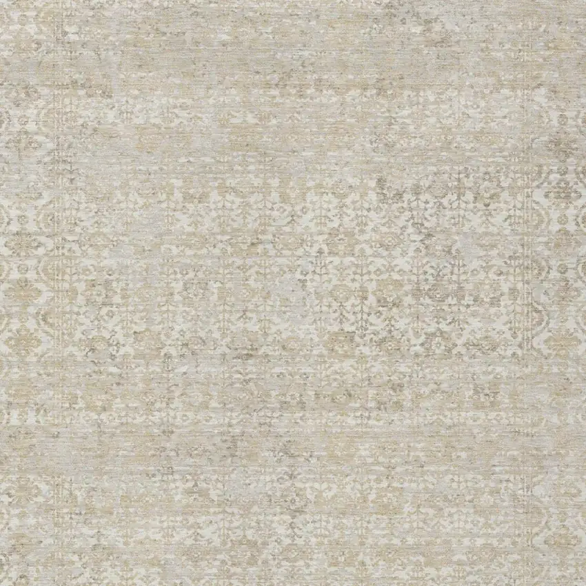Ivory And Linen Abstract Washable Indoor Outdoor Area Rug Photo 1