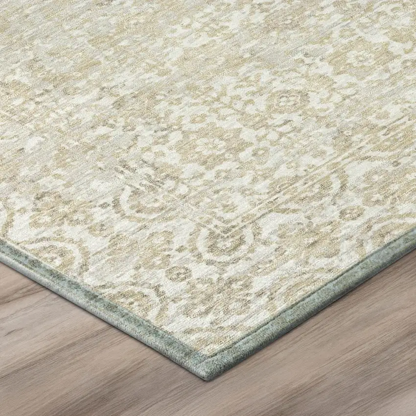 Ivory And Linen Abstract Washable Indoor Outdoor Area Rug Photo 4