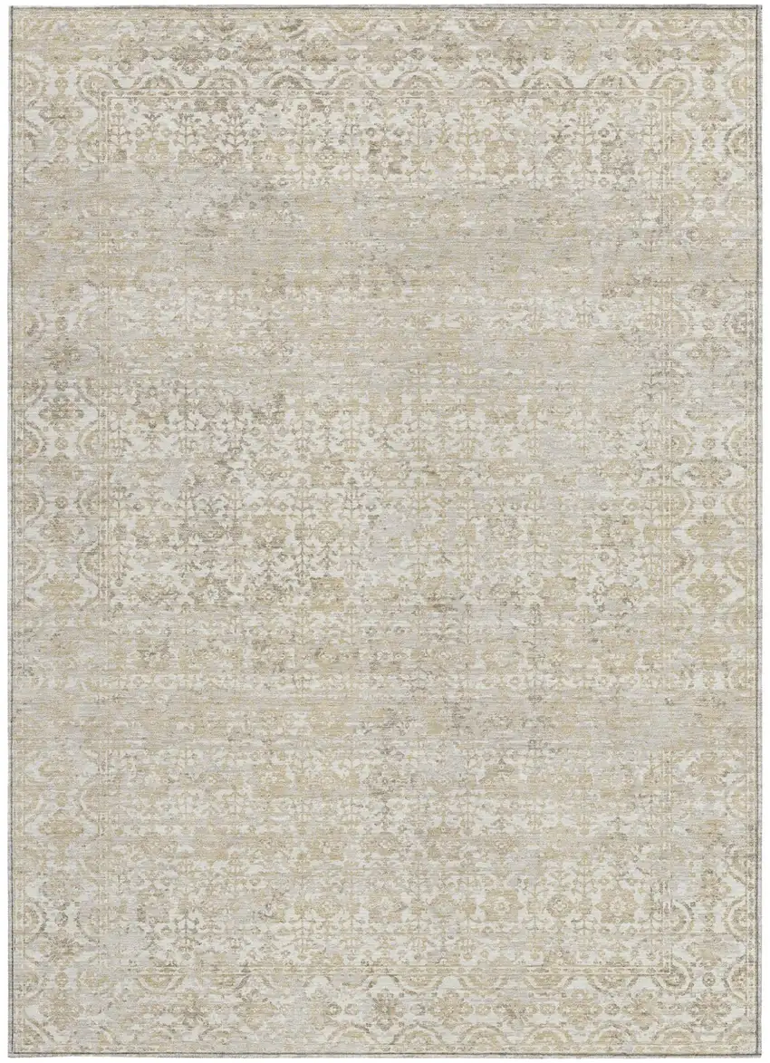 Ivory And Linen Abstract Washable Indoor Outdoor Area Rug Photo 3