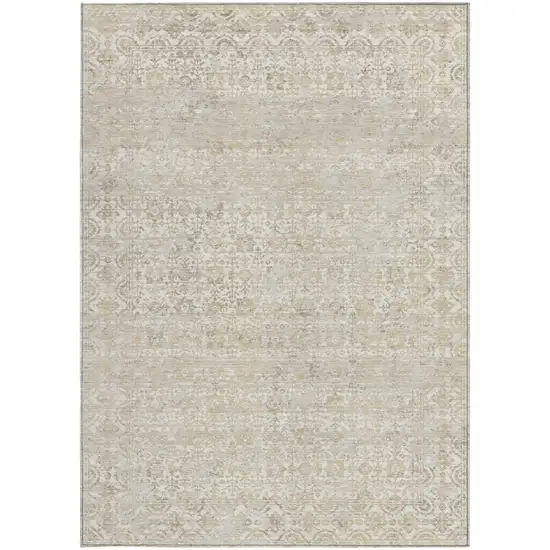 Ivory And Linen Abstract Washable Indoor Outdoor Area Rug Photo 3