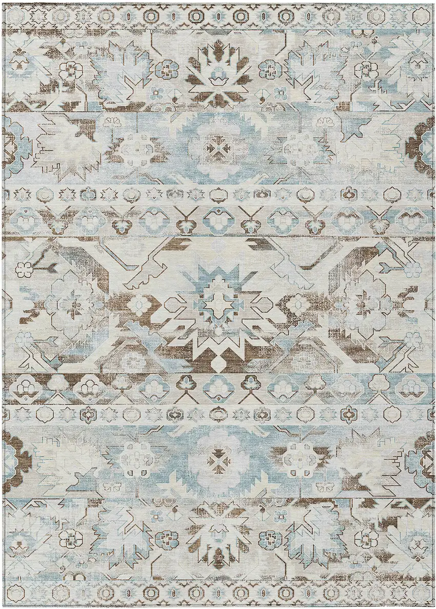 Ivory And Linen Cactus Washable Indoor Outdoor Area Rug Photo 1