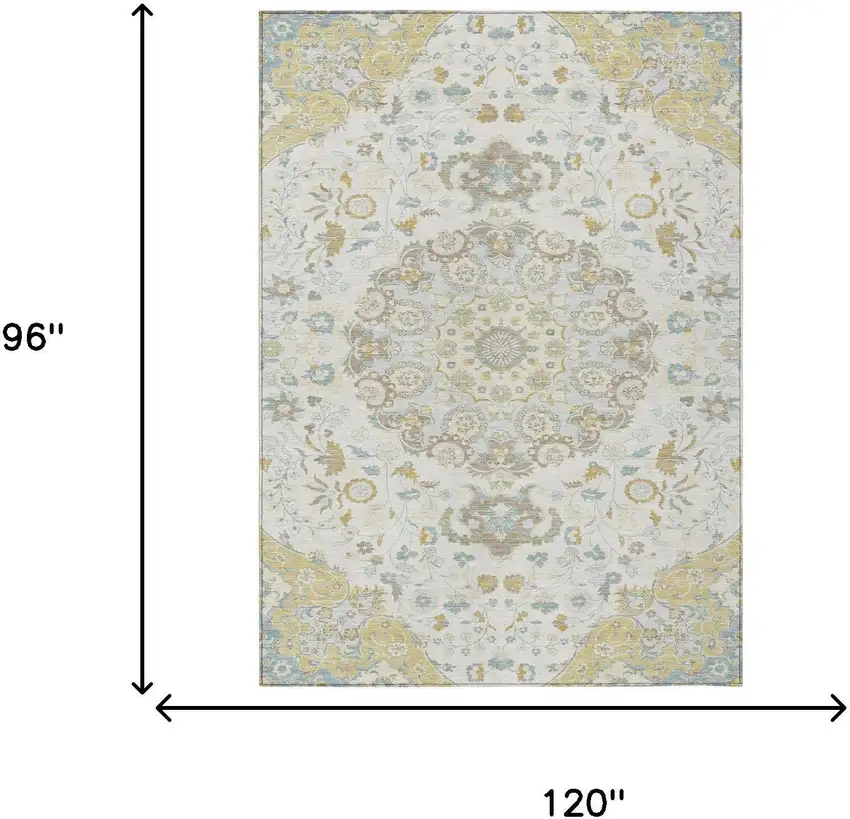 Ivory And Linen Damask Washable Indoor Outdoor Area Rug Photo 6