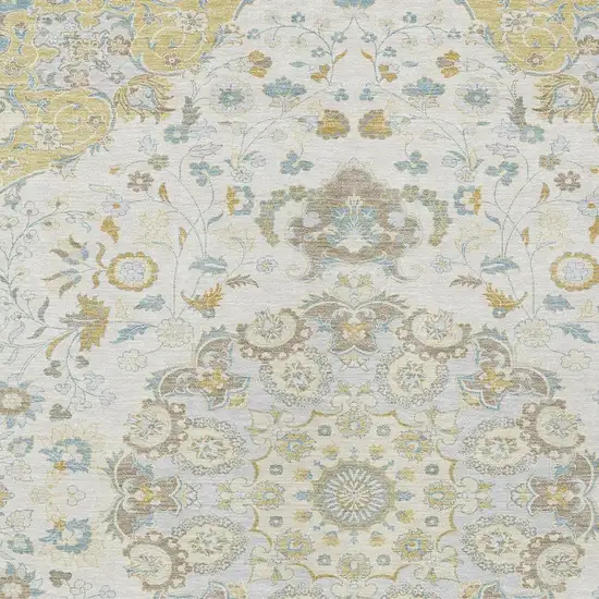 Ivory And Linen Damask Washable Indoor Outdoor Area Rug Photo 2