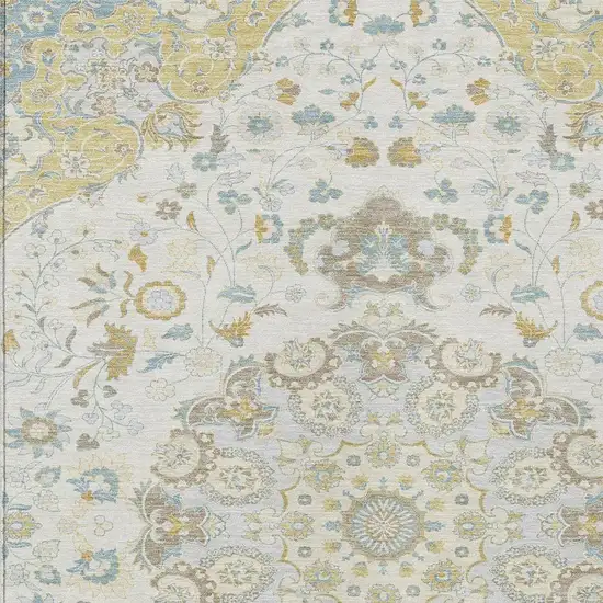 Ivory And Linen Damask Washable Indoor Outdoor Area Rug Photo 2