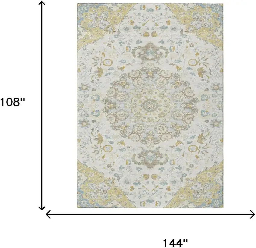 Ivory And Linen Damask Washable Indoor Outdoor Area Rug Photo 6