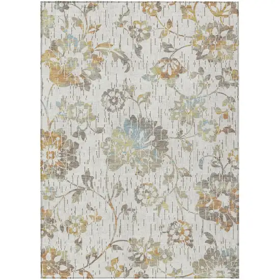 Ivory And Linen Floral Washable Indoor Outdoor Area Rug Photo 1