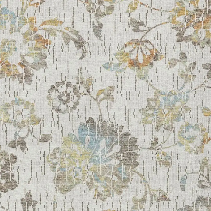 Ivory And Linen Floral Washable Indoor Outdoor Area Rug Photo 2