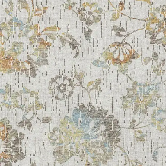 Ivory And Linen Floral Washable Indoor Outdoor Area Rug Photo 2
