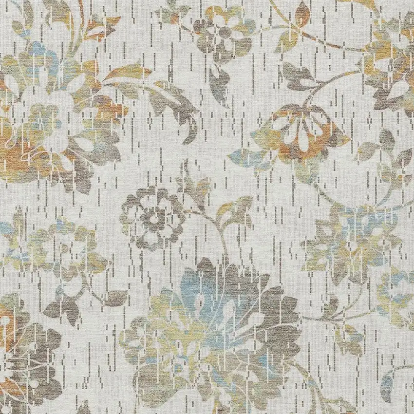 Ivory And Linen Floral Washable Indoor Outdoor Area Rug Photo 2