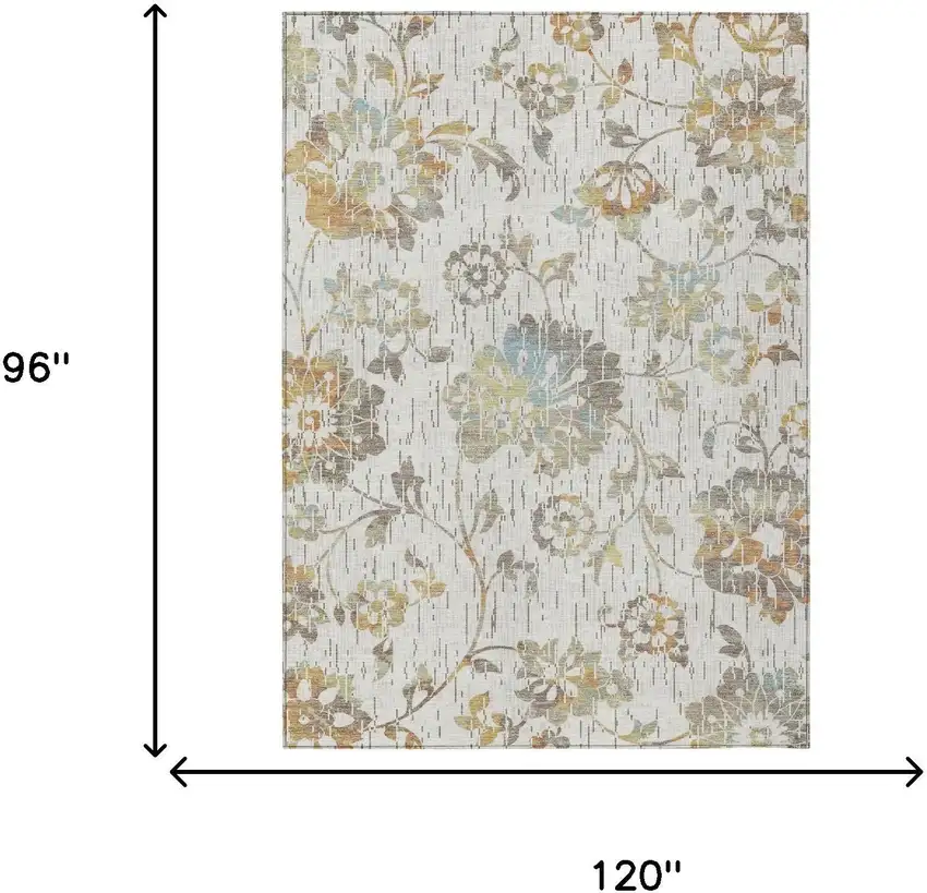 Ivory And Linen Floral Washable Indoor Outdoor Area Rug Photo 6
