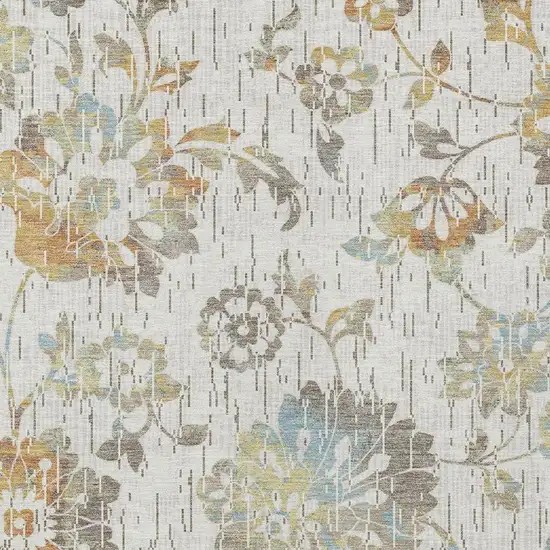 Ivory And Linen Floral Washable Indoor Outdoor Area Rug Photo 2
