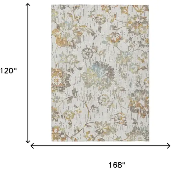 Ivory And Linen Floral Washable Indoor Outdoor Area Rug Photo 6