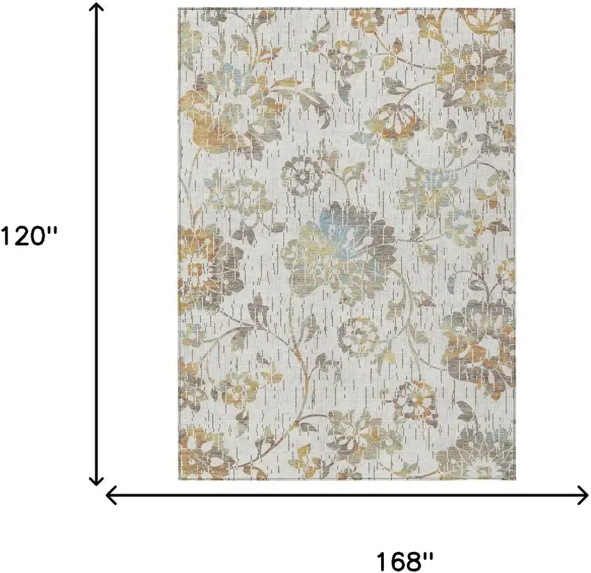 Ivory And Linen Floral Washable Indoor Outdoor Area Rug Photo 6