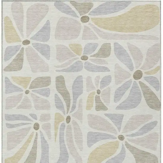 Ivory And Linen Floral Washable Indoor Outdoor Area Rug Photo 3