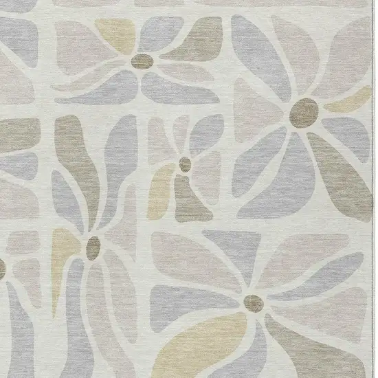Ivory And Linen Floral Washable Indoor Outdoor Area Rug Photo 2