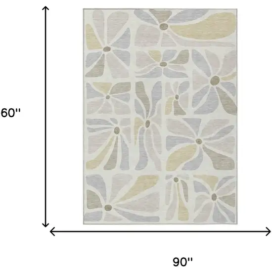 Ivory And Linen Floral Washable Indoor Outdoor Area Rug Photo 6