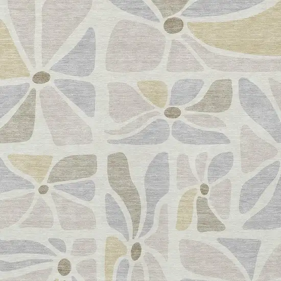Ivory And Linen Floral Washable Indoor Outdoor Area Rug Photo 2