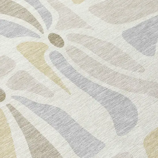 Ivory And Linen Floral Washable Indoor Outdoor Area Rug Photo 5