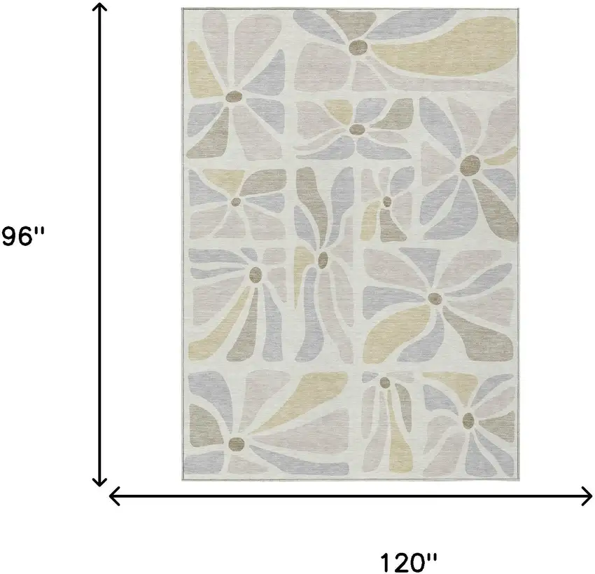 Ivory And Linen Floral Washable Indoor Outdoor Area Rug Photo 6
