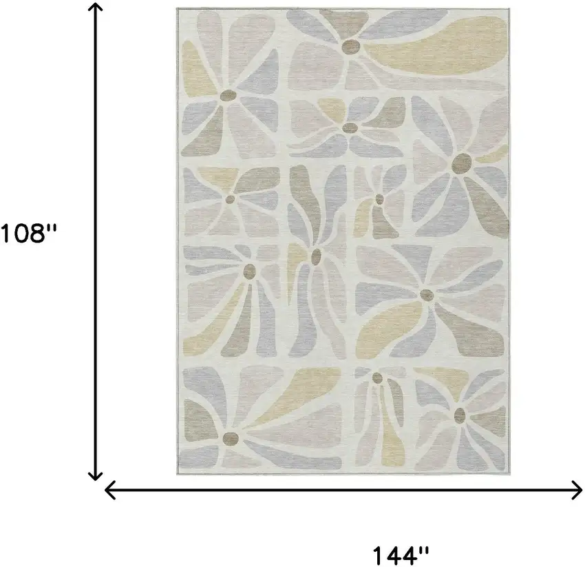 Ivory And Linen Floral Washable Indoor Outdoor Area Rug Photo 6