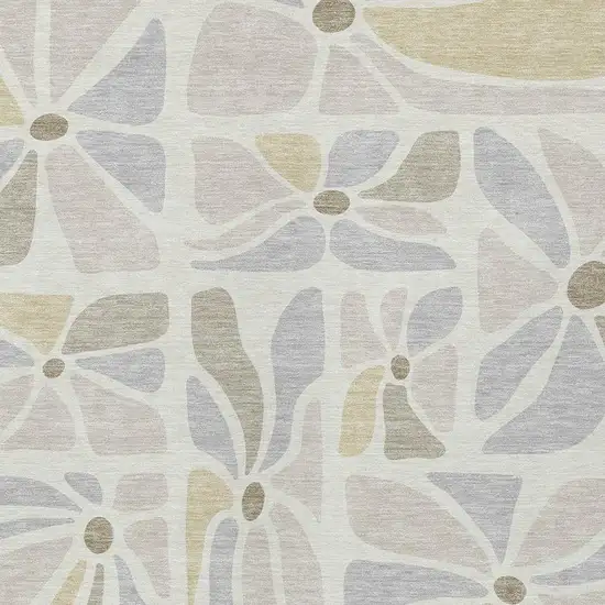 Ivory And Linen Floral Washable Indoor Outdoor Area Rug Photo 2