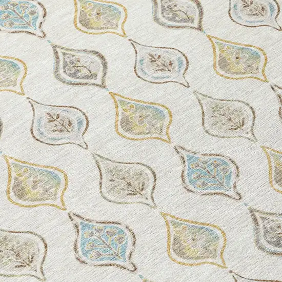 Ivory And Linen Floral Washable Indoor Outdoor Area Rug Photo 5