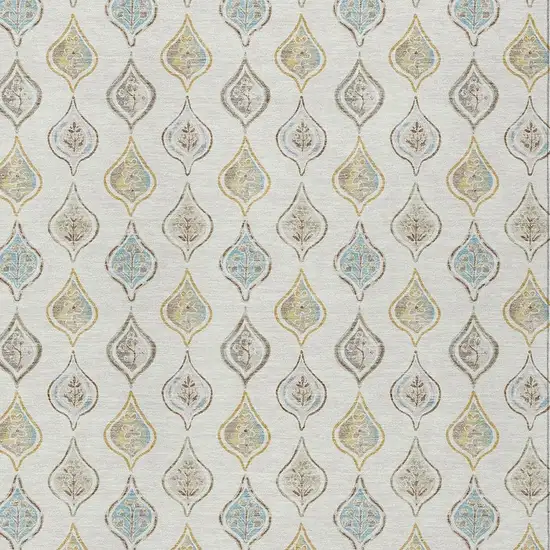 Ivory And Linen Floral Washable Indoor Outdoor Area Rug Photo 2