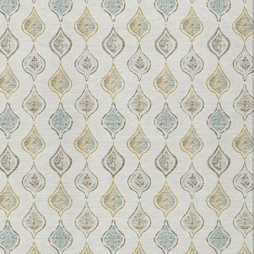 Ivory And Linen Floral Washable Indoor Outdoor Area Rug Photo 2